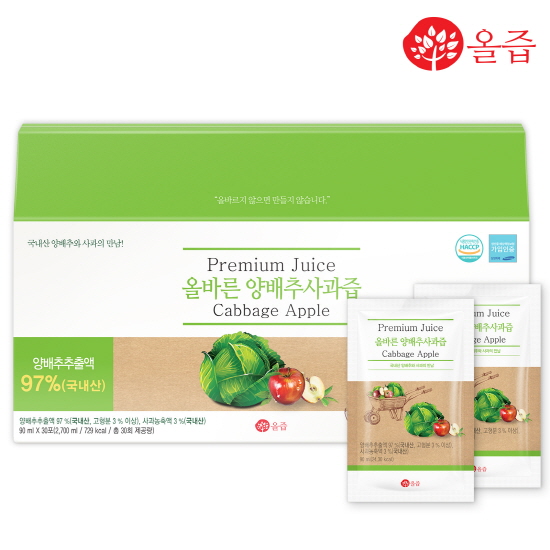 올즙 올바른 양배추사과즙 90ml x 30포