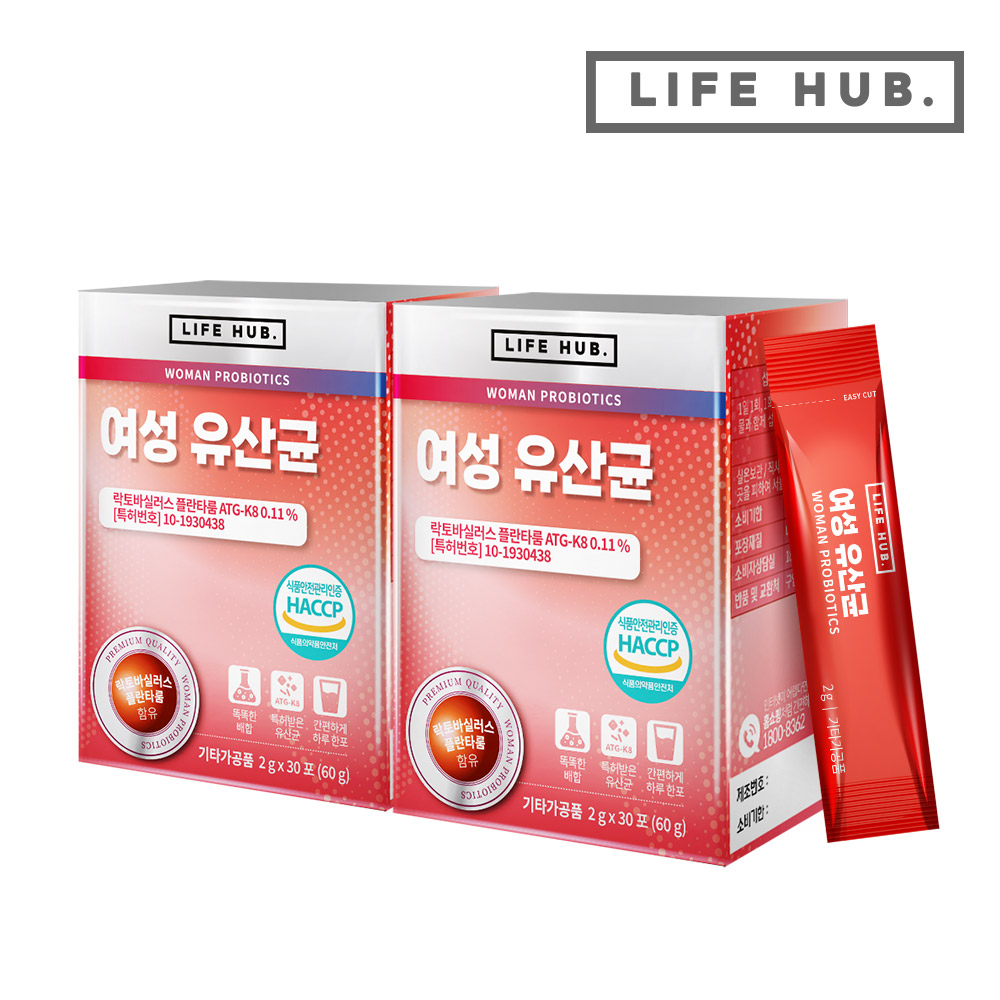[1+1] 라이프허브 여성 유산균 (2g x 총30포), 2/ 4/ 6개월분 골라담기