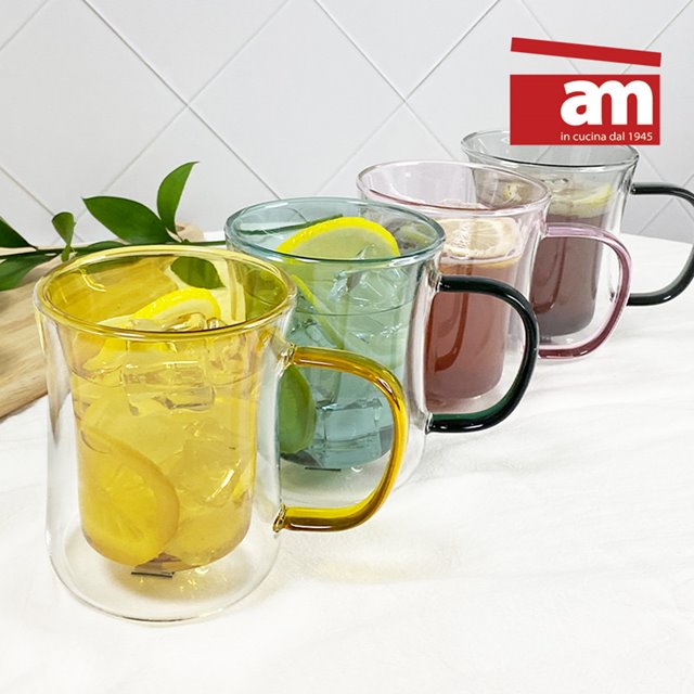 [am] 이태리 더블월 글라스 400ml (엠버브라운,시티그레이,핑크,포레스트그린 중 택1)