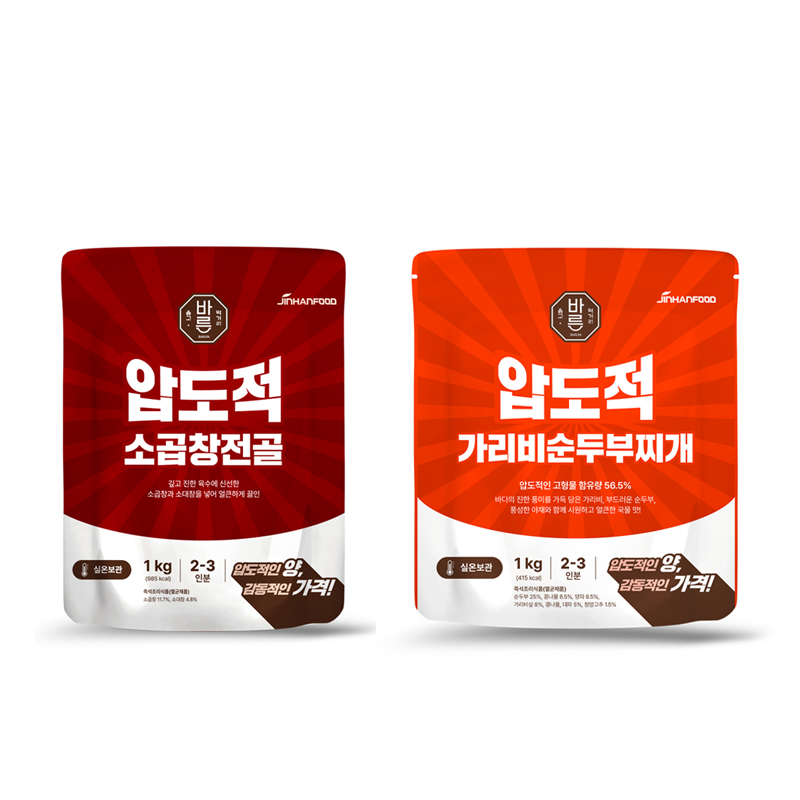 [바른] 실온보관 얼큰한 가리비순두부찌개&압도적소곱창전골 1kg 2종 택 1